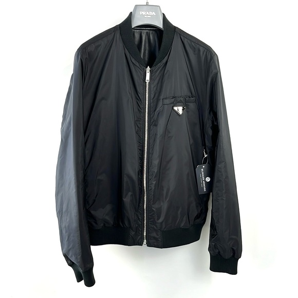 Prada Black Reversible Leather and Nylon Bomber Jacket - Picture 3 of 14